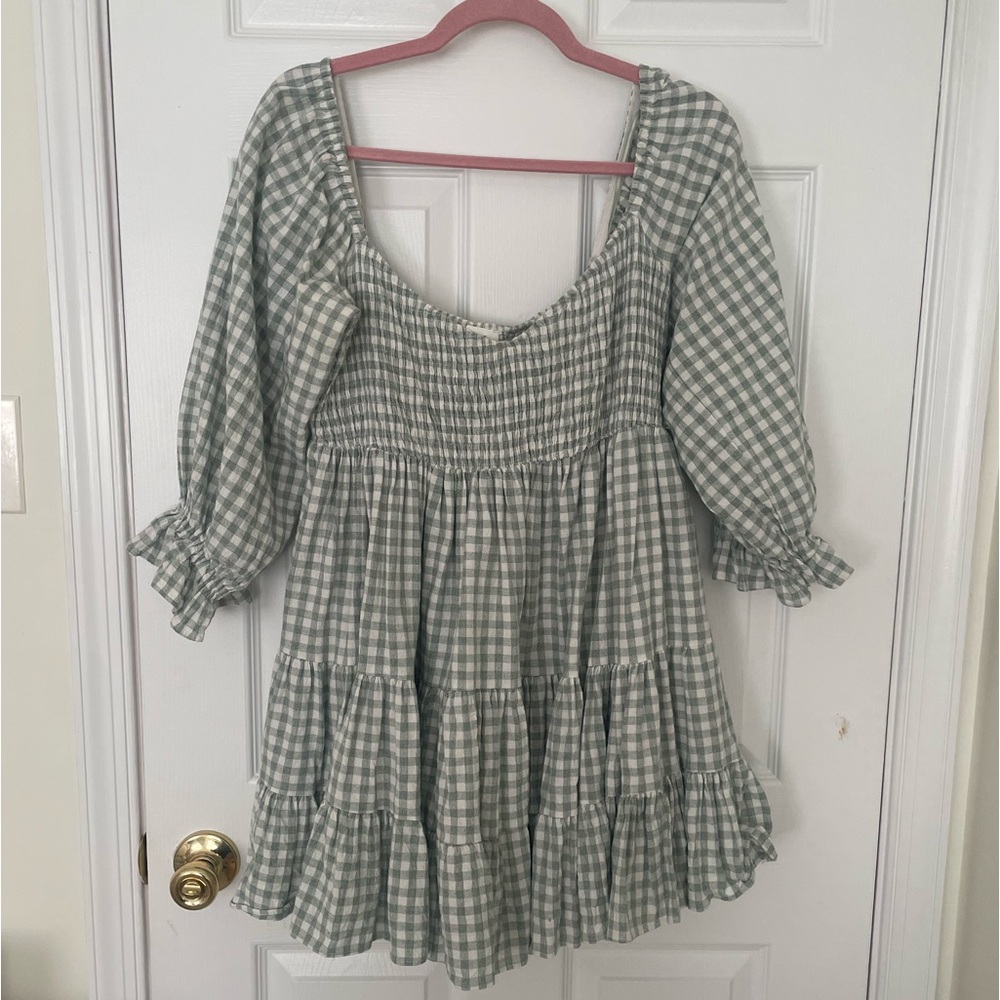 ANTHROPOLOGIE MABLE GREEN GINGHAM COQUETTE MILKMAID DRESS